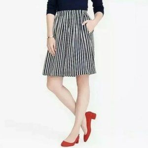 J. Crew Black & White striped pleated midi skirt